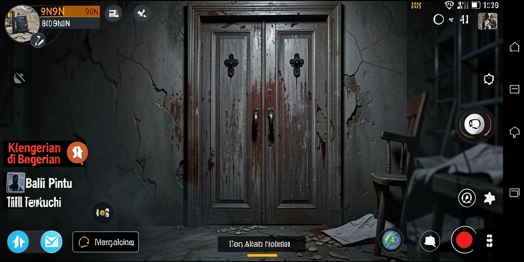 Screenshot dari gameplay 9N9N menunjukkan suasana horor yang mencekam.
