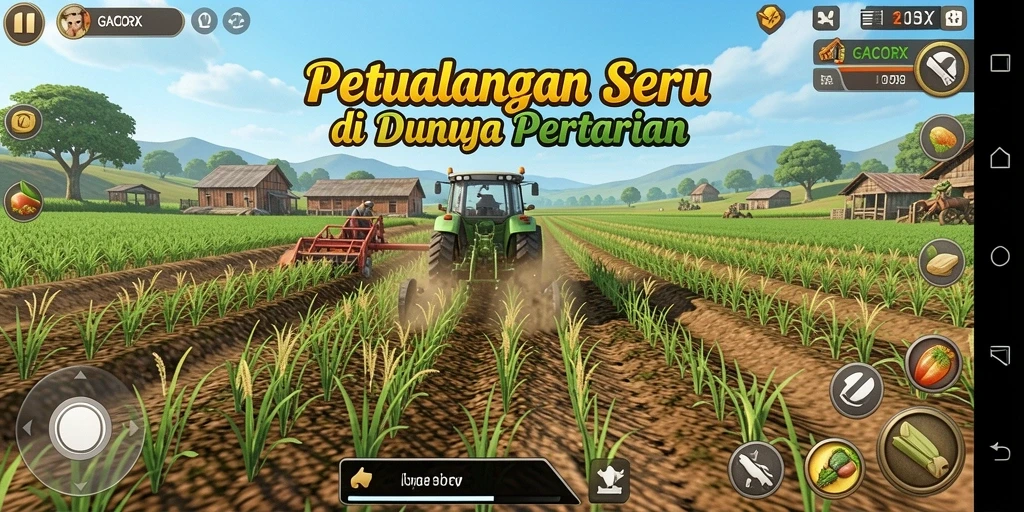 Tampilan gameplay GACORX dengan aktivitas pertanian yang seru.
