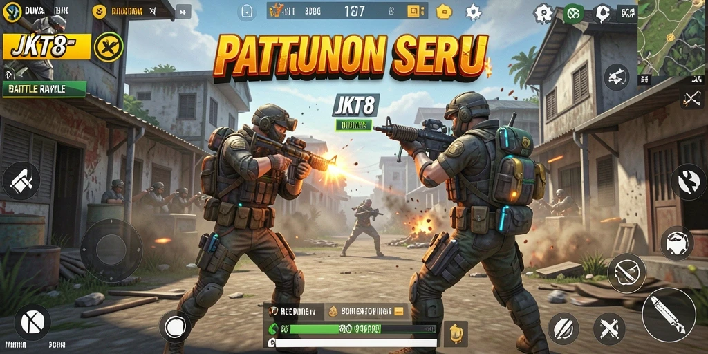 Gameplay seru di <strong>JKT8</strong> saat bertempur dalam mode Battle Royale.