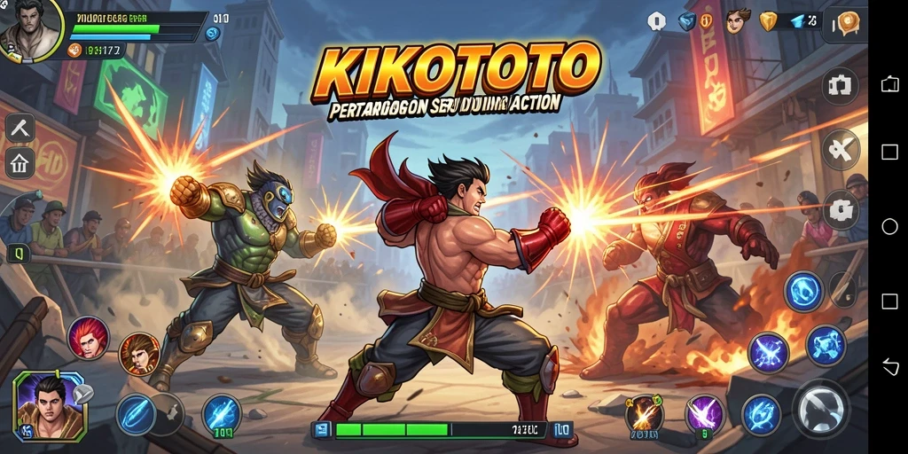 Tangkapan layar KIKOTOTO menampilkan aksi pertarungan yang seru dan mendebarkan.
