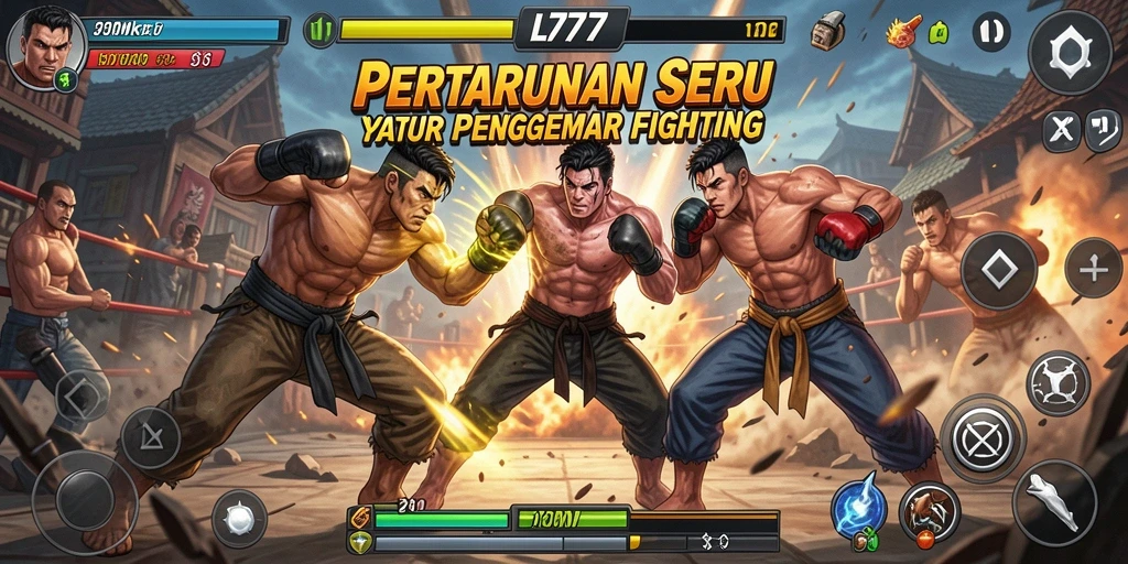 Gameplay mendebarkan dari L777 saat karakter bertarung di arena.