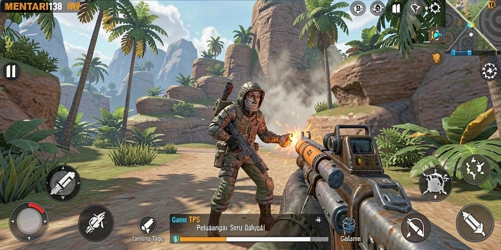 Screenshot gameplay MENTARI138 menunjukkan aksi tembak-menembak yang mendebarkan.