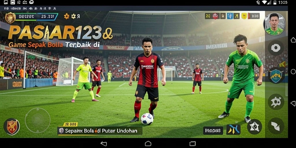 Screenshot PASAR123 menampilkan aksi seru di lapangan sepak bola.