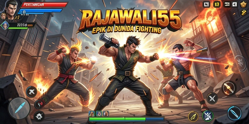 Tangkapan layar RAJAWALI55 menampilkan pertarungan seru dan karakter yang dinamis.