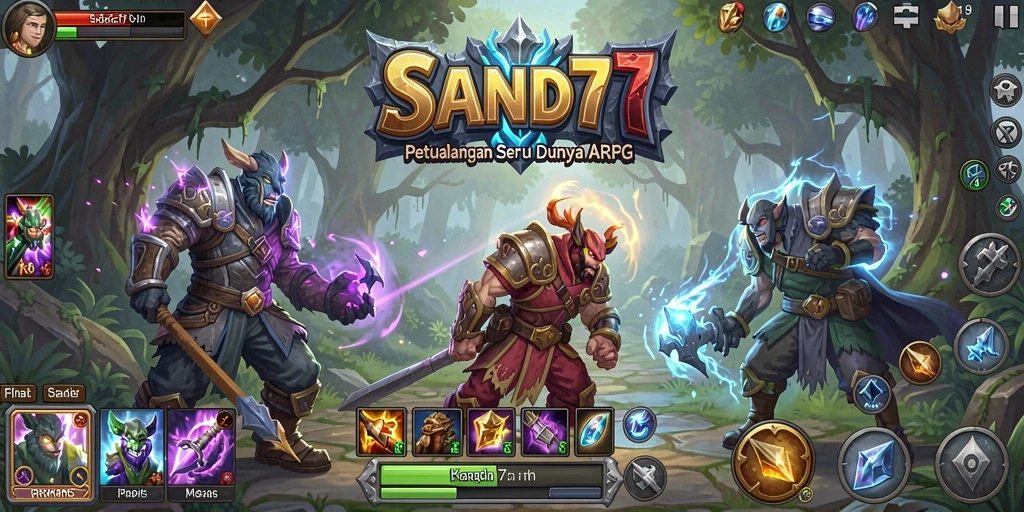 Screenshot menunjukkan aksi heroik karakter dalam pertempuran ARPG.