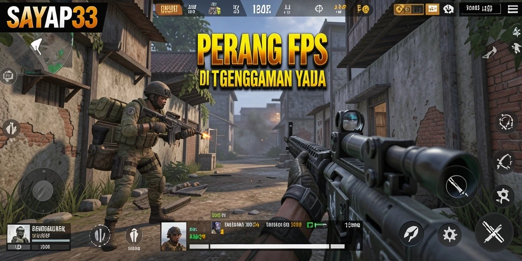 Screenshot utama SAYAP33 menampilkan aksi menegangkan dalam permainan FPS.
