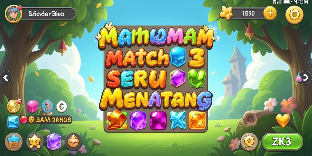 Tampilan gameplay ZK3 dengan permata beraneka warna.